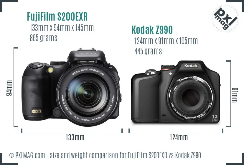FujiFilm S200EXR vs Kodak Z990 size comparison