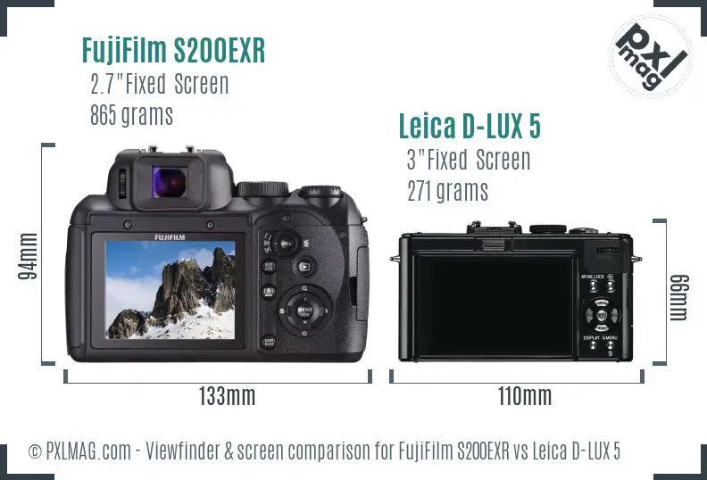 FujiFilm S200EXR vs Leica D-LUX 5 Screen and Viewfinder comparison