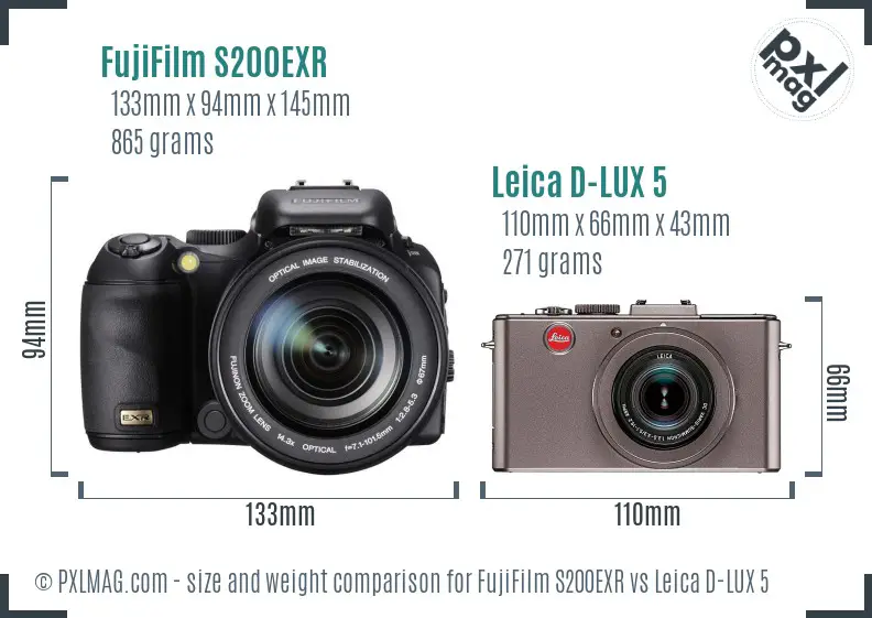 FujiFilm S200EXR vs Leica D-LUX 5 size comparison