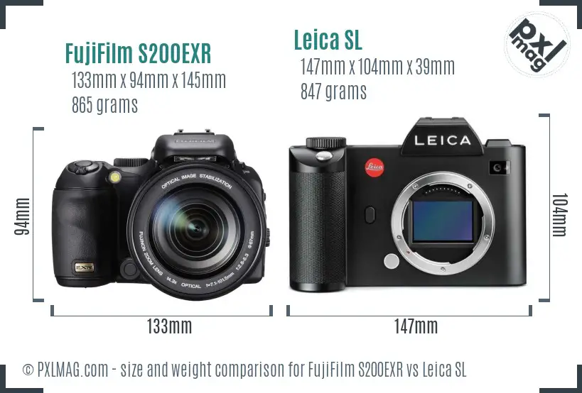 FujiFilm S200EXR vs Leica SL size comparison
