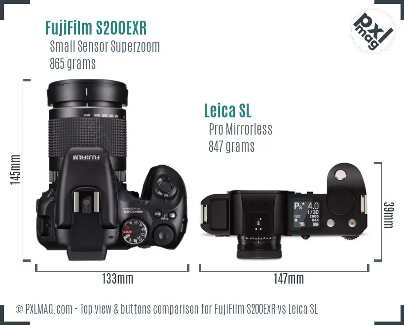 FujiFilm S200EXR vs Leica SL top view buttons comparison