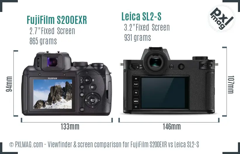 FujiFilm S200EXR vs Leica SL2-S Screen and Viewfinder comparison