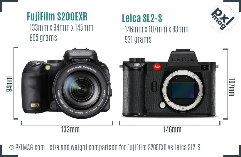 FujiFilm S200EXR vs Leica SL2-S size comparison