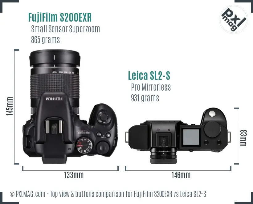 FujiFilm S200EXR vs Leica SL2-S top view buttons comparison