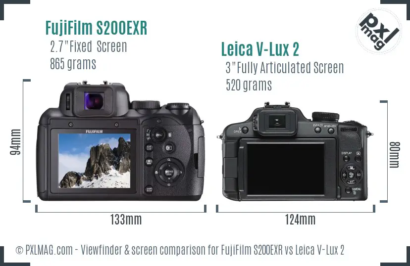 FujiFilm S200EXR vs Leica V-Lux 2 Screen and Viewfinder comparison