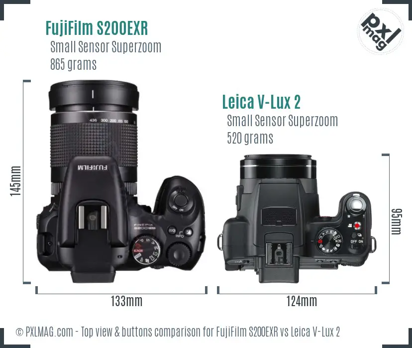 FujiFilm S200EXR vs Leica V-Lux 2 top view buttons comparison