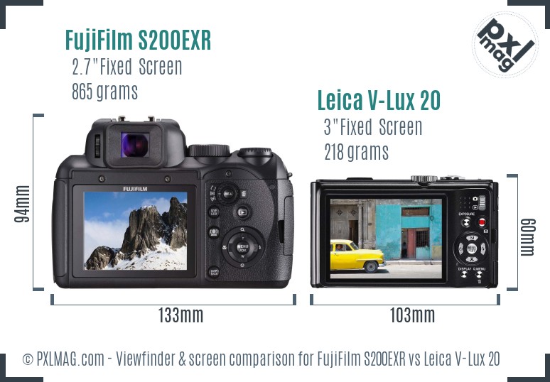FujiFilm S200EXR vs Leica V-Lux 20 Screen and Viewfinder comparison
