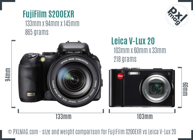 FujiFilm S200EXR vs Leica V-Lux 20 size comparison FujiFilm S200EXR vs Leica V-Lux 20 size comparison