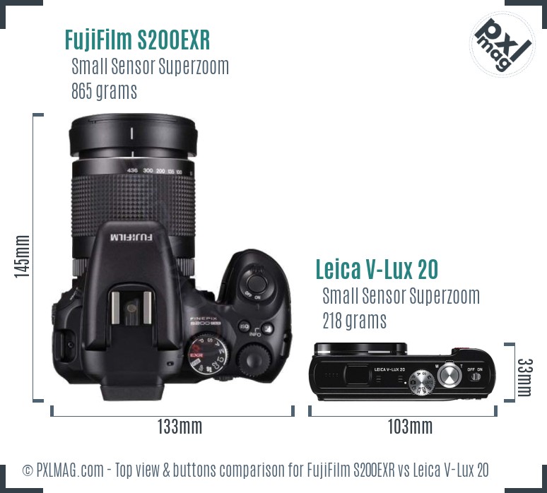 FujiFilm S200EXR vs Leica V-Lux 20 top view buttons comparison