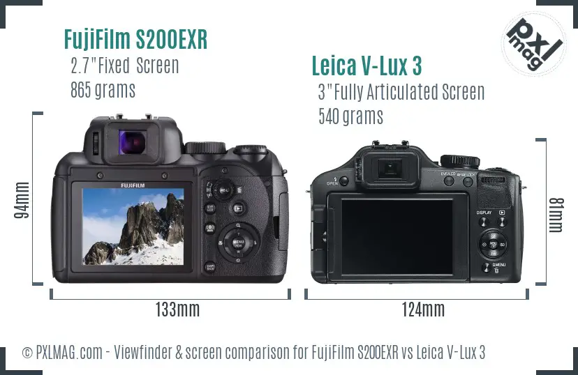 FujiFilm S200EXR vs Leica V-Lux 3 Screen and Viewfinder comparison FujiFilm S200EXR vs Leica V-Lux 3 Screen and Viewfinder comparison