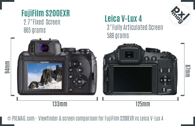 FujiFilm S200EXR vs Leica V-Lux 4 Screen and Viewfinder comparison