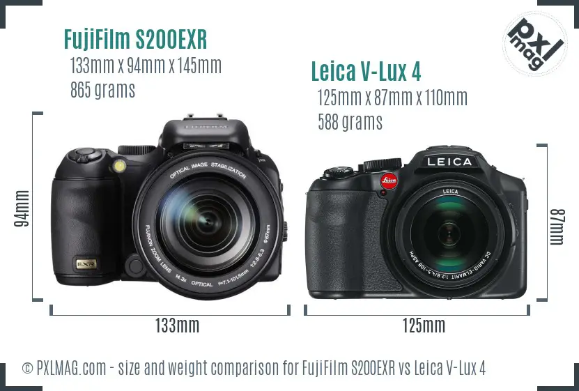 FujiFilm S200EXR vs Leica V-Lux 4 size comparison