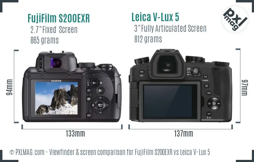 FujiFilm S200EXR vs Leica V-Lux 5 Screen and Viewfinder comparison