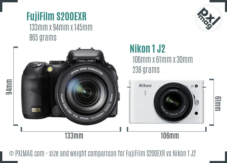 FujiFilm S200EXR vs Nikon 1 J2 size comparison