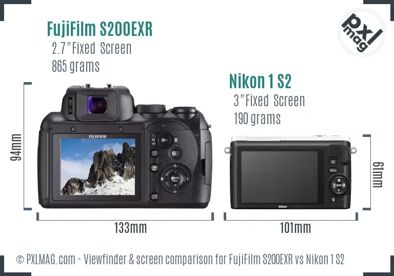FujiFilm S200EXR vs Nikon 1 S2 Screen and Viewfinder comparison