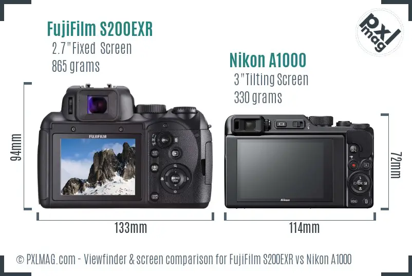 FujiFilm S200EXR vs Nikon A1000 Screen and Viewfinder comparison