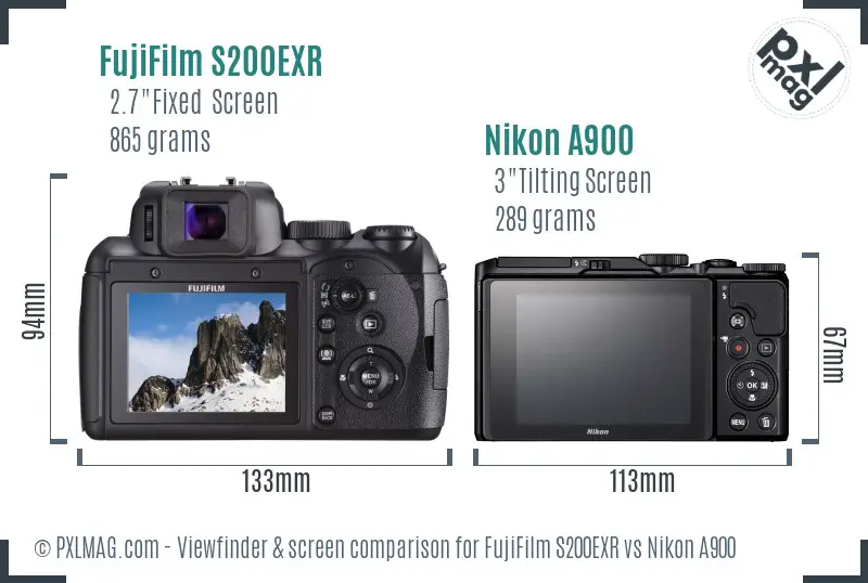 FujiFilm S200EXR vs Nikon A900 Screen and Viewfinder comparison