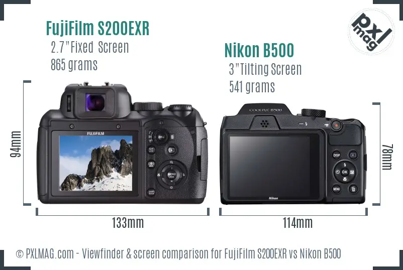 FujiFilm S200EXR vs Nikon B500 Screen and Viewfinder comparison
