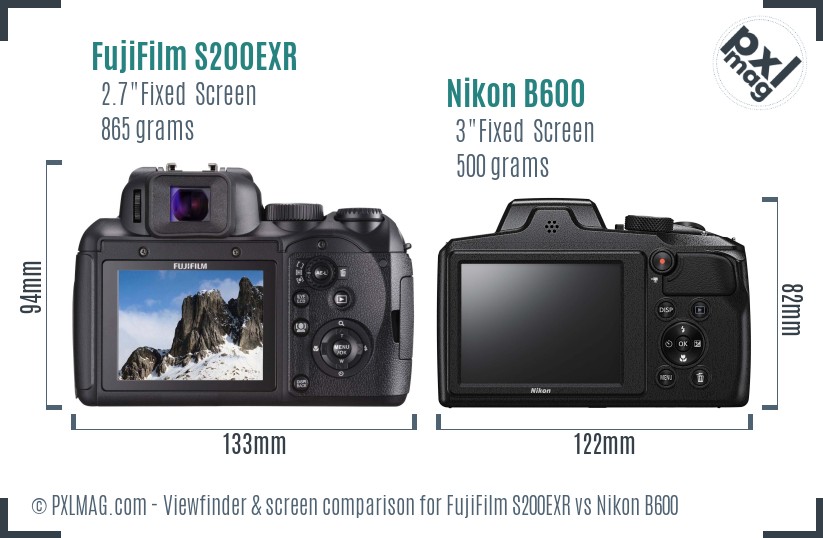 FujiFilm S200EXR vs Nikon B600 Screen and Viewfinder comparison