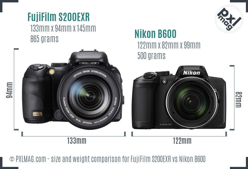 FujiFilm S200EXR vs Nikon B600 size comparison FujiFilm S200EXR vs Nikon B600 size comparison