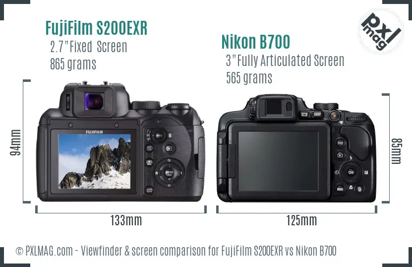 FujiFilm S200EXR vs Nikon B700 Screen and Viewfinder comparison