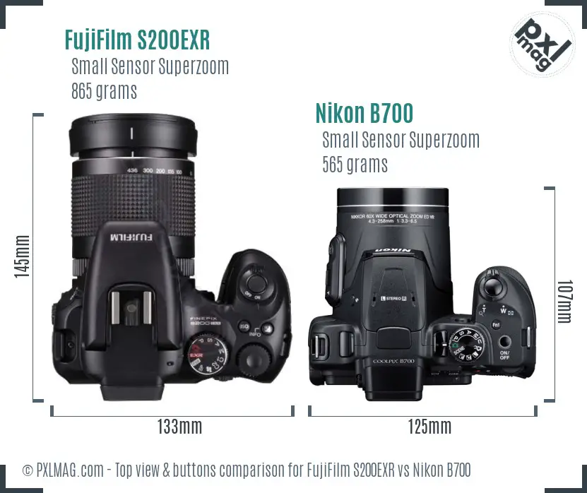 FujiFilm S200EXR vs Nikon B700 top view buttons comparison