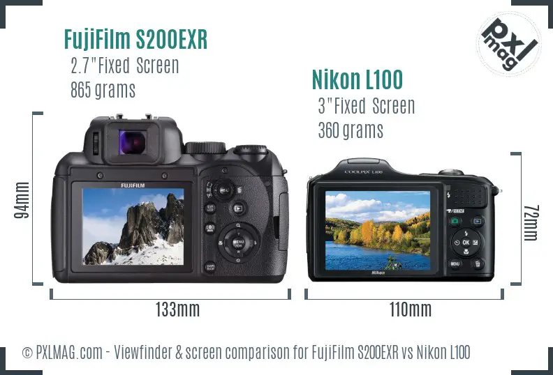 FujiFilm S200EXR vs Nikon L100 Screen and Viewfinder comparison