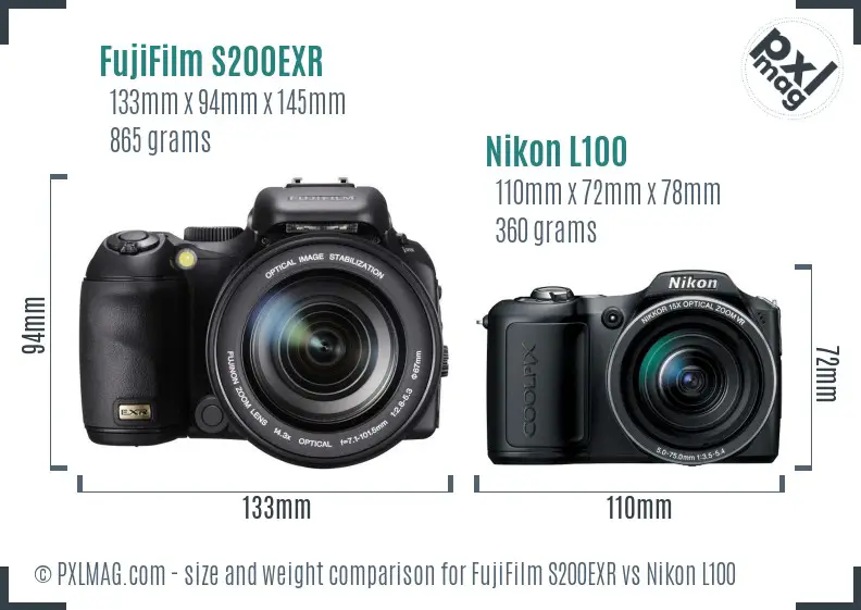 FujiFilm S200EXR vs Nikon L100 size comparison
