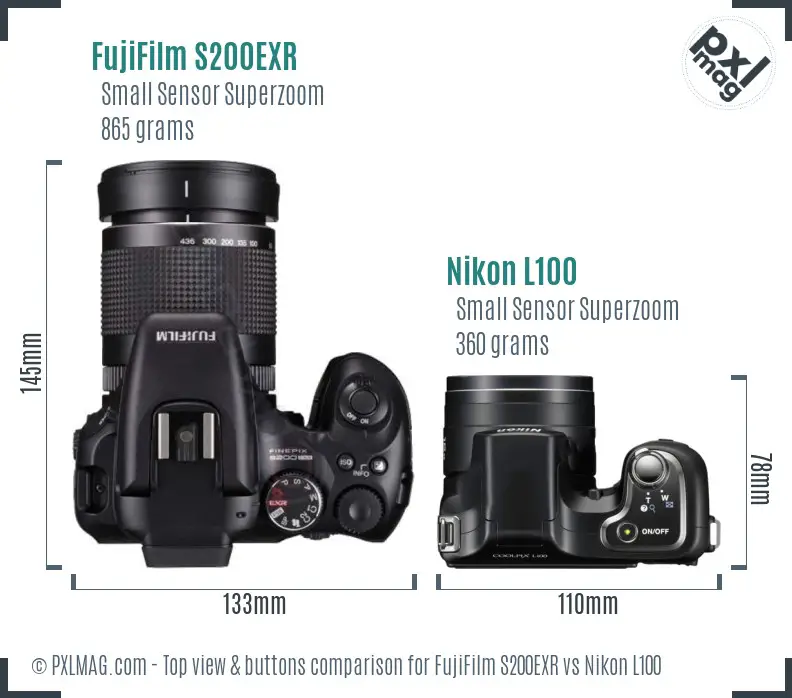 FujiFilm S200EXR vs Nikon L100 top view buttons comparison