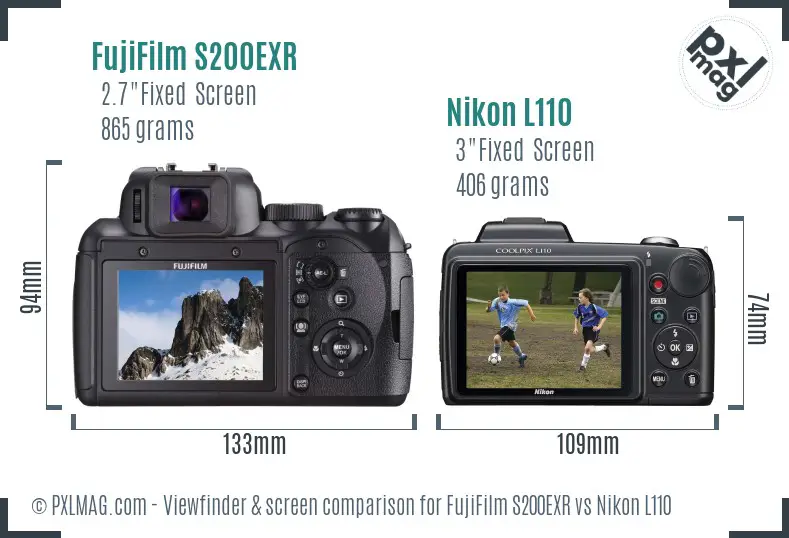 FujiFilm S200EXR vs Nikon L110 Screen and Viewfinder comparison