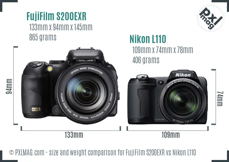 FujiFilm S200EXR vs Nikon L110 size comparison