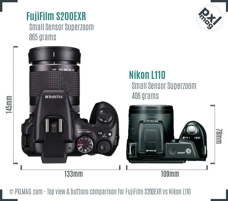 FujiFilm S200EXR vs Nikon L110 top view buttons comparison