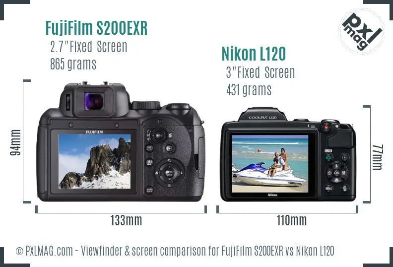 FujiFilm S200EXR vs Nikon L120 Screen and Viewfinder comparison