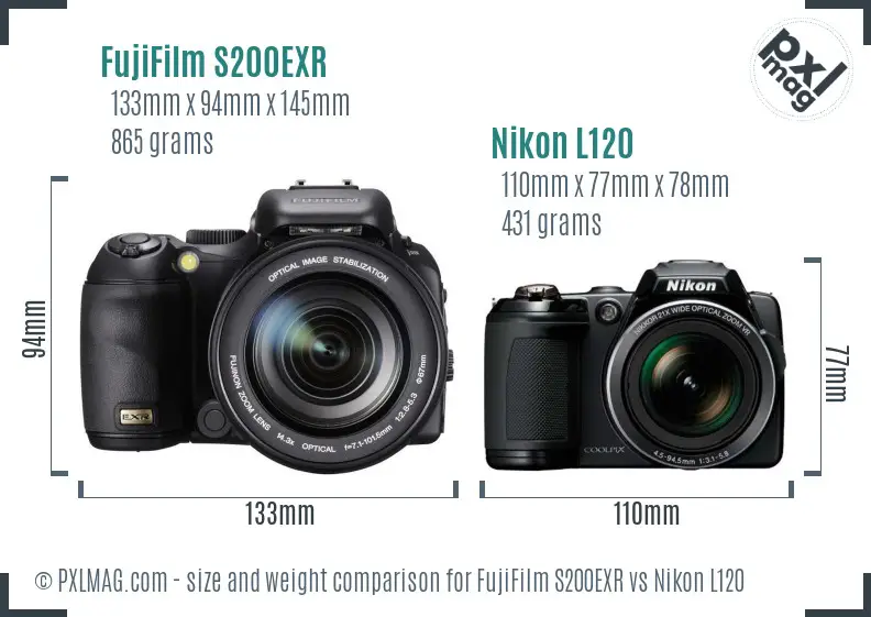 FujiFilm S200EXR vs Nikon L120 size comparison