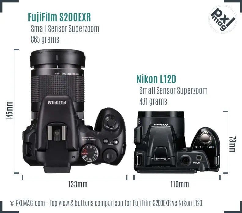FujiFilm S200EXR vs Nikon L120 top view buttons comparison