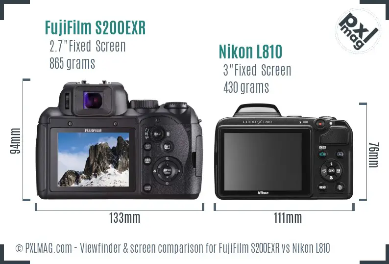 FujiFilm S200EXR vs Nikon L810 Screen and Viewfinder comparison