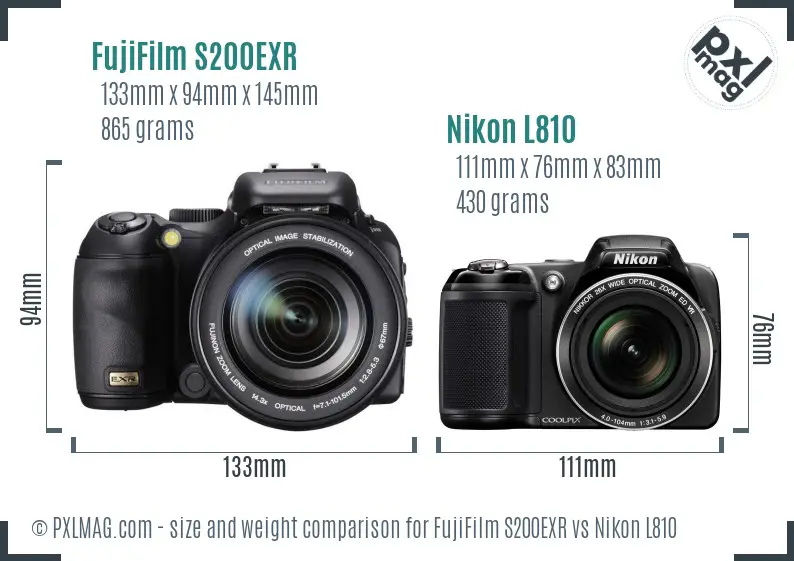 FujiFilm S200EXR vs Nikon L810 size comparison