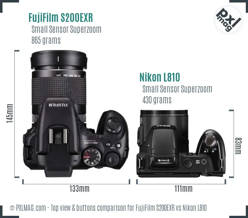 FujiFilm S200EXR vs Nikon L810 top view buttons comparison