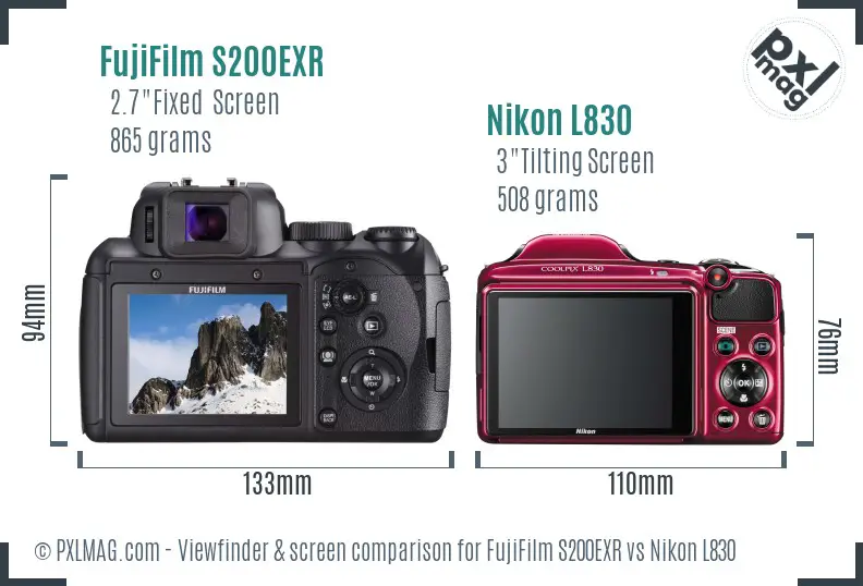 FujiFilm S200EXR vs Nikon L830 Screen and Viewfinder comparison