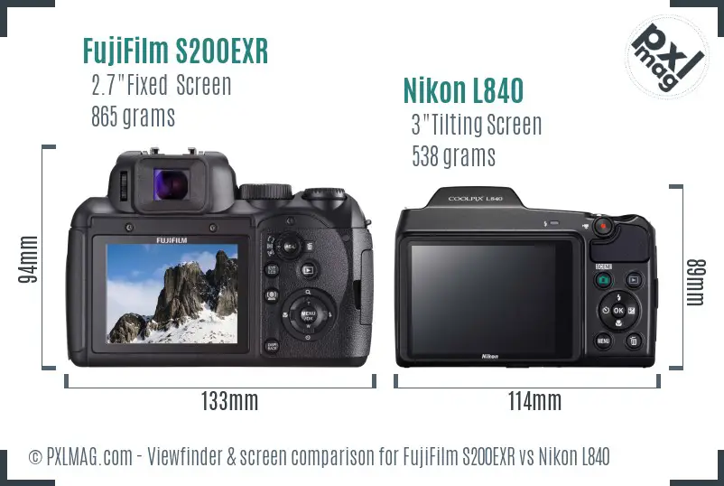 FujiFilm S200EXR vs Nikon L840 Screen and Viewfinder comparison