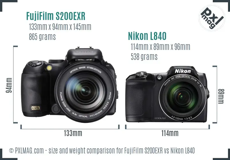 FujiFilm S200EXR vs Nikon L840 size comparison