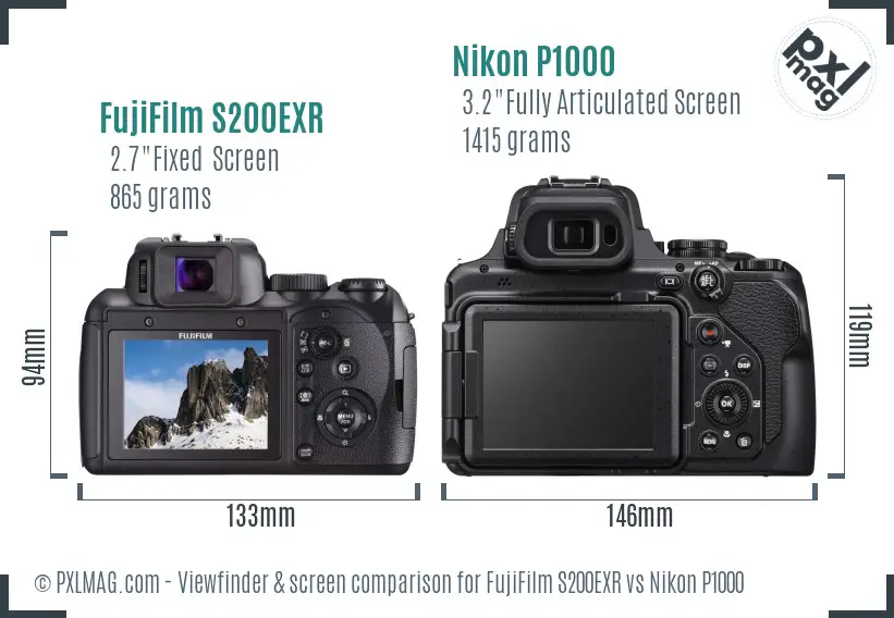 FujiFilm S200EXR vs Nikon P1000 Screen and Viewfinder comparison