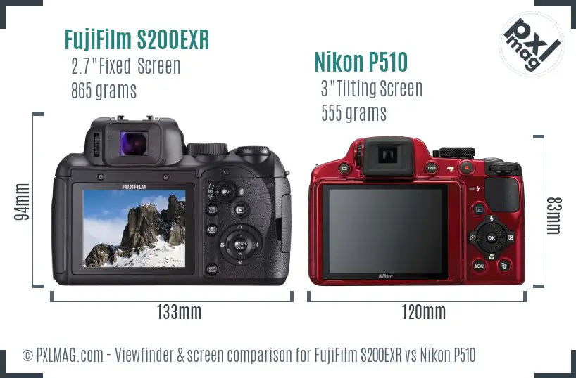 FujiFilm S200EXR vs Nikon P510 Screen and Viewfinder comparison