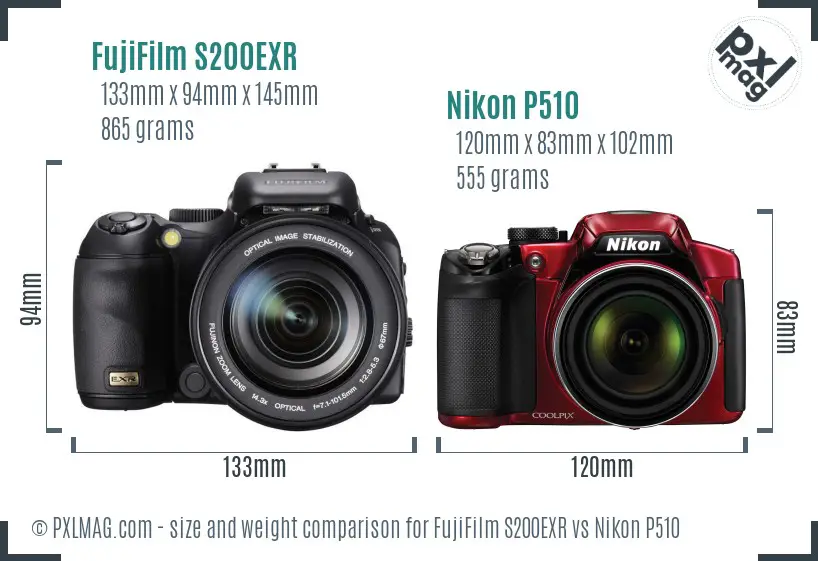 FujiFilm S200EXR vs Nikon P510 size comparison