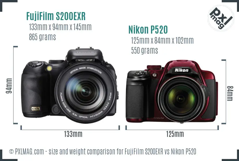 FujiFilm S200EXR vs Nikon P520 size comparison