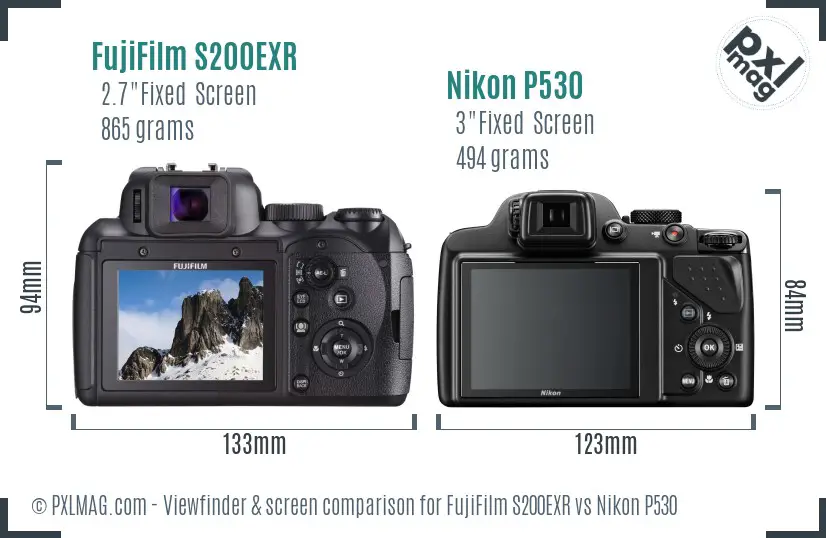FujiFilm S200EXR vs Nikon P530 Screen and Viewfinder comparison