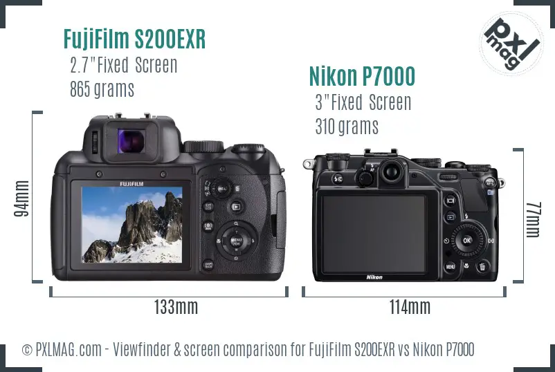 FujiFilm S200EXR vs Nikon P7000 Screen and Viewfinder comparison