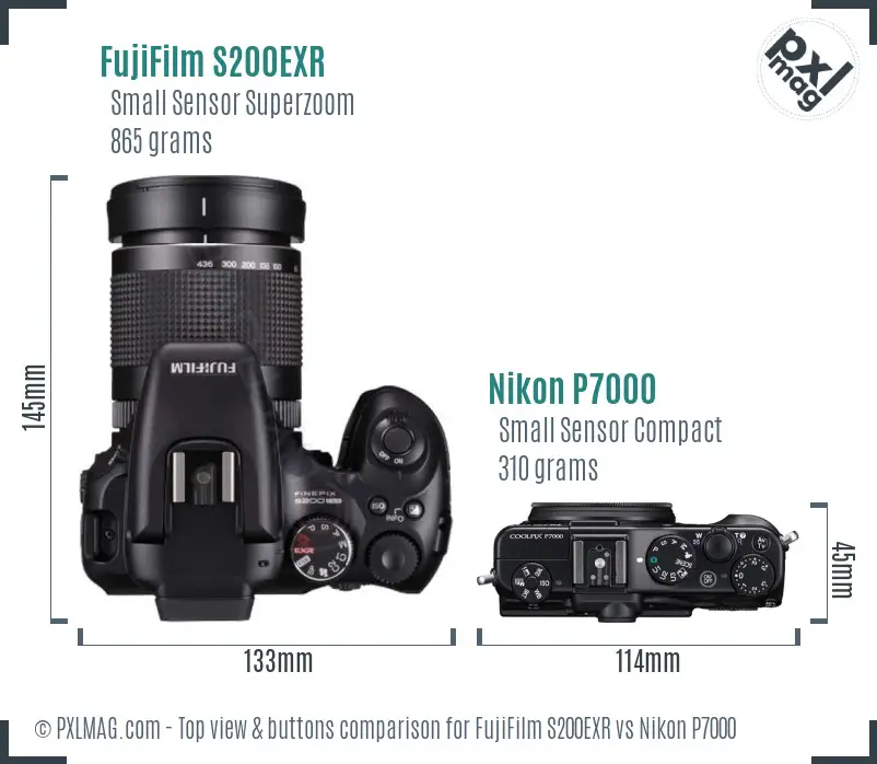FujiFilm S200EXR vs Nikon P7000 top view buttons comparison