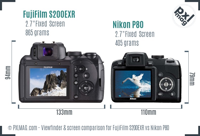 FujiFilm S200EXR vs Nikon P80 Screen and Viewfinder comparison