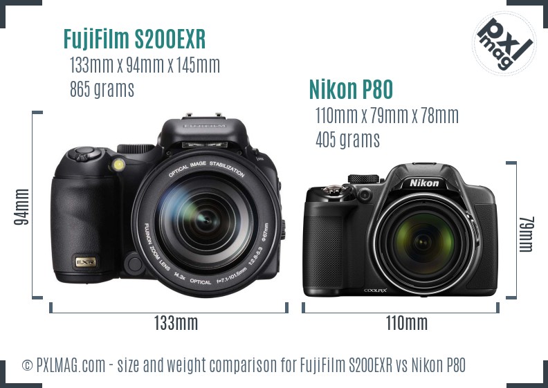 FujiFilm S200EXR vs Nikon P80 size comparison FujiFilm S200EXR vs Nikon P80 size comparison